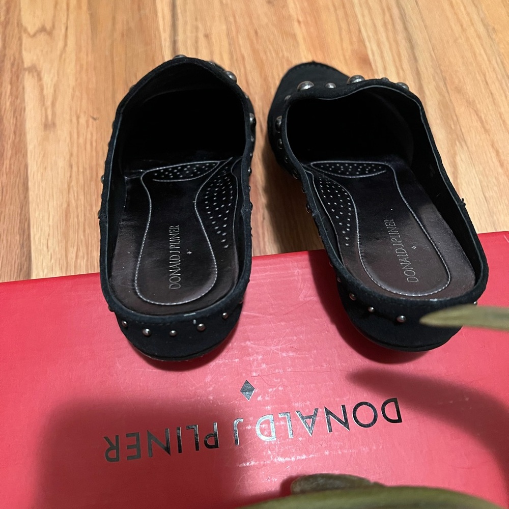 Donald J. Pliner Black Sport Suede Studded Mules - Picture 2 of 10